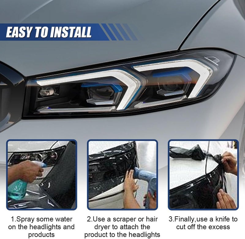 ZIMISI 11.88×48 Inches Car Headlight Tint Film, Self Adhesive Vinyl Wrap Protector Film, Cuttable Car Tint Sticker, Auto Modification Cover for Headlight, Taillight, Fog & Brake Light (Clear) - Image 5